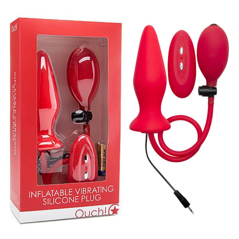 Ouch! Inflatable Vibrating Silicone Plug - Red